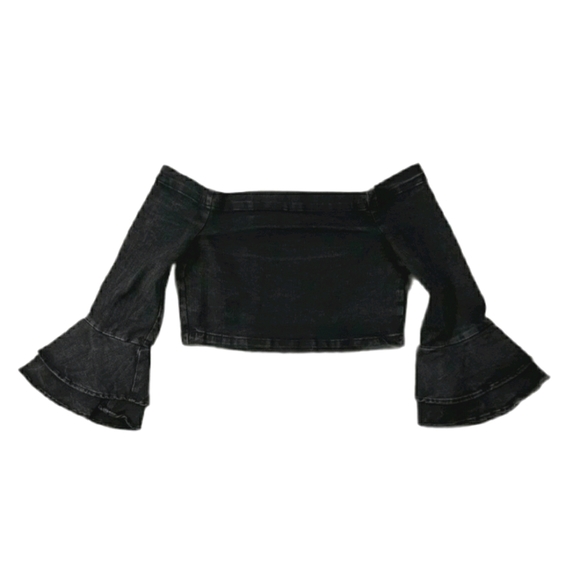 Zara Tops - Zara Woman Black Denim Bell Sleeve Crop Top S